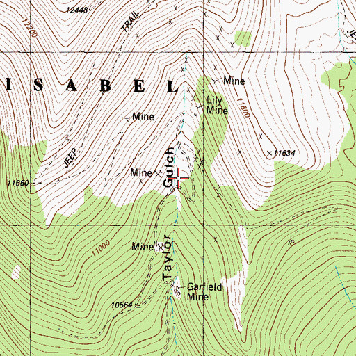 Topographic Map of Shamrock Mine, CO