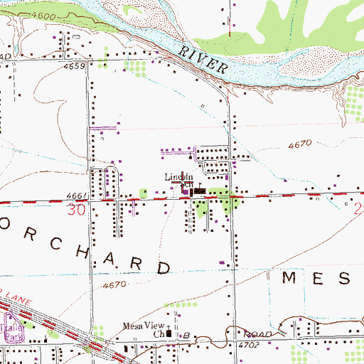 Topographic Map of Lincoln Orchard Mesa Elementary School, CO