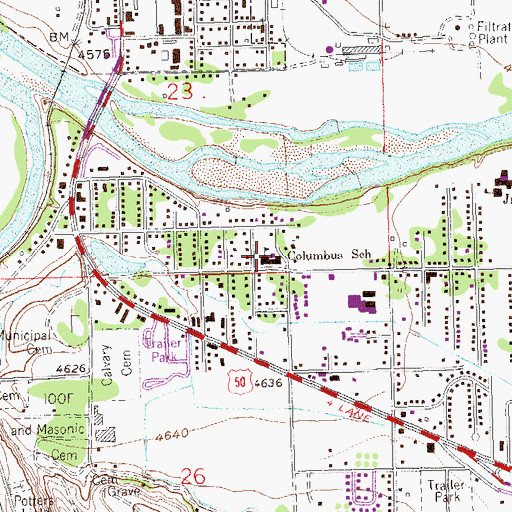Topographic Map of New Emerson School at Columbus, CO