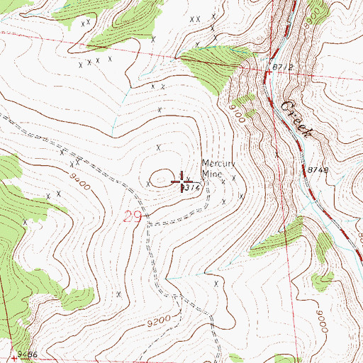 Topographic Map of Mercury Alpine Mine, CO