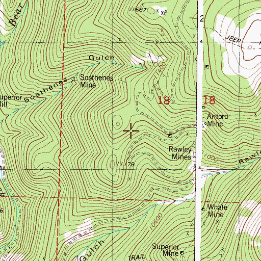 Topographic Map of Washakee Mine, CO