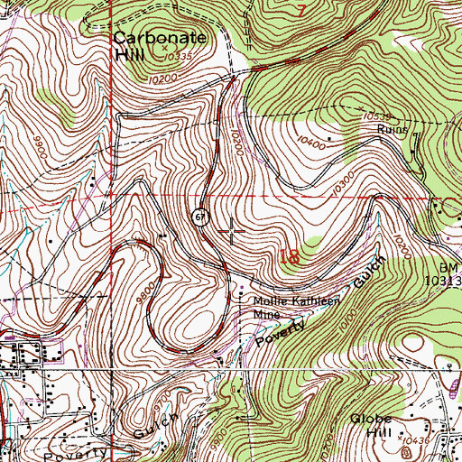 Topographic Map of Josie B Shaft Mine, CO