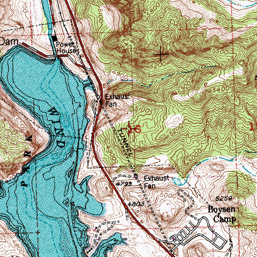 Topographic Map of Wind River Canyon Number Two Mine, WY