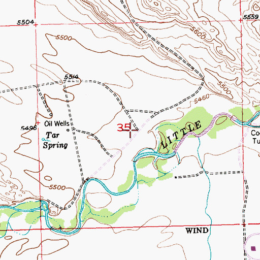 Topographic Map of Wind River Indian Reservation Number One Mine, WY