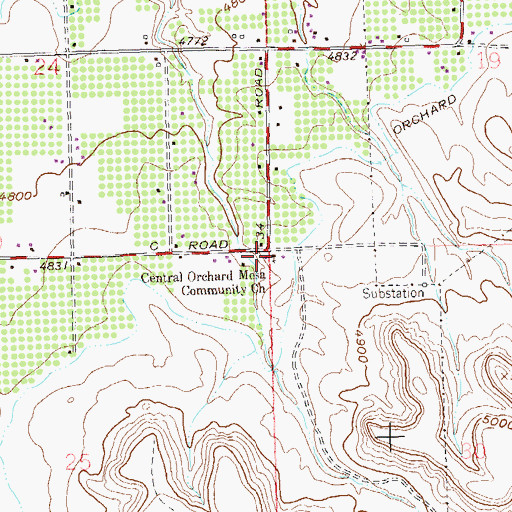 Topographic Map of Central Ochard Mesa Community Church, CO