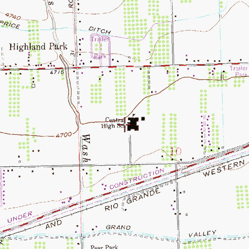 Topographic Map of Central High School, CO