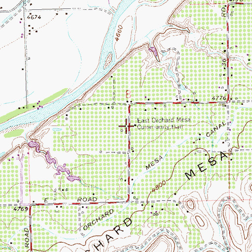 Topographic Map of East Orchard Mesa Community Hall, CO