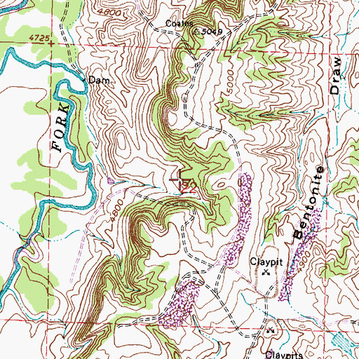Topographic Map of Bentonite Draw Mine, WY