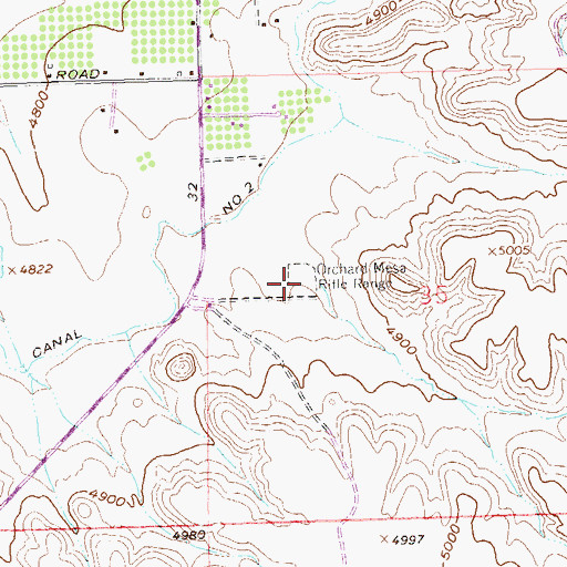 Topographic Map of Orchard Mesa Rifle Range, CO
