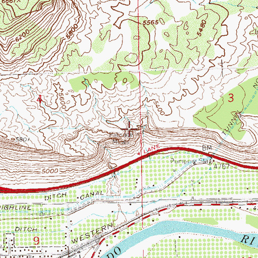 Topographic Map of Palisade Mines, CO