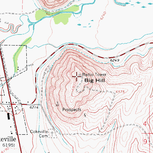 Topographic Map of Cokeville Mine, WY
