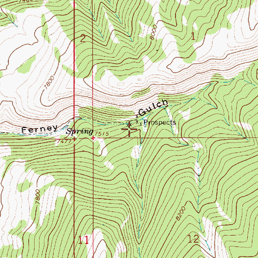 Topographic Map of Ferney Gulch Prospects Mine, WY