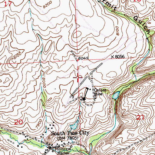 Topographic Map of Pioneer Carisso Gold Mine, WY