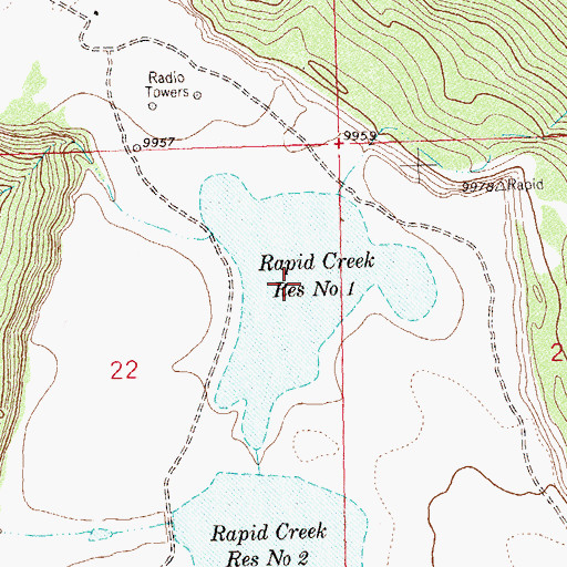 Topographic Map of Rapid Creek Reservoir Number 1, CO