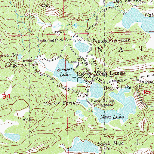 Topographic Map of Mesa Lakes, CO