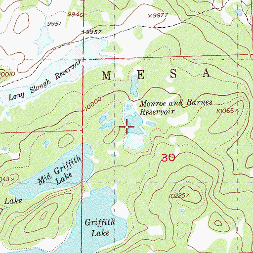 Topographic Map of Monroe and Barnes Reservoir, CO