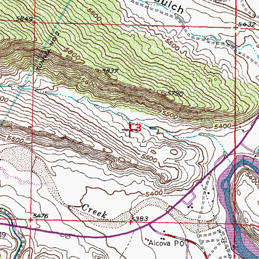 Topographic Map of Alcova Area Mine, WY