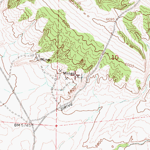 Topographic Map of Bates Creek Area Number One Mine, WY