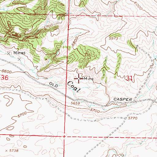 Topographic Map of Bates Creek Area Number Two Mine, WY