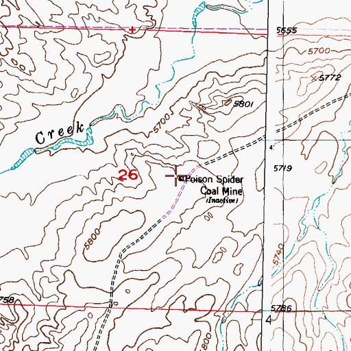 Topographic Map of Poison Spider Mine, WY