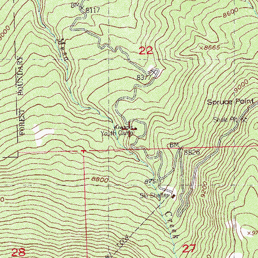 Topographic Map of Kiwanis Youth Camp, CO