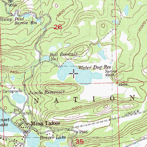 Topographic Map of Water Dog Reservoir, CO