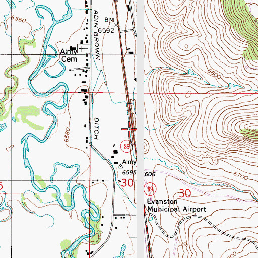 Topographic Map of Almy Number Six Mine, WY