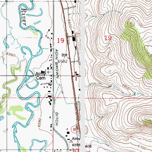 Topographic Map of Almy Number Seven Mine, WY