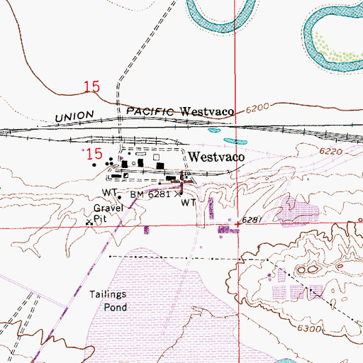 Topographic Map of Westvaco Mine, WY