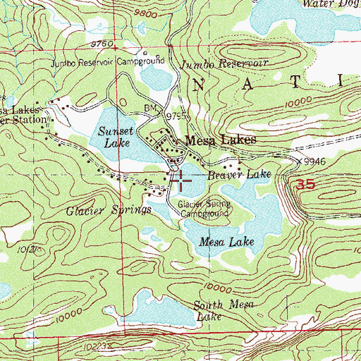 Topographic Map of Beaver Lake, CO