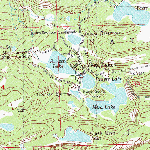 Topographic Map of Mesa Lakes, CO