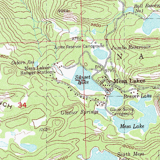Topographic Map of Sunset Lake, CO