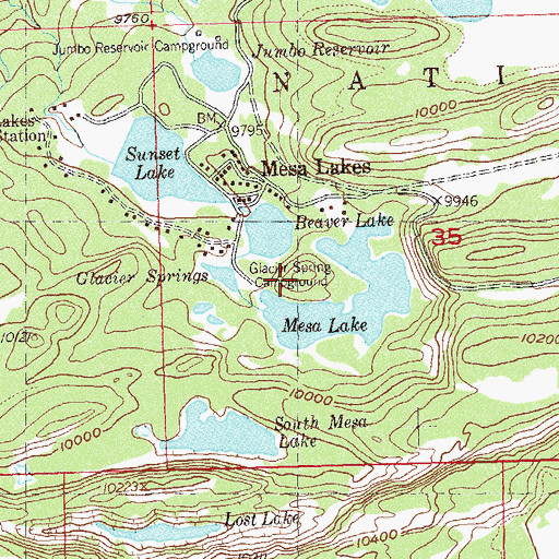 Topographic Map of Glacier Spring Campground, CO