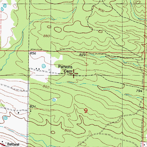 Topographic Map of Parsons Cemetery, OK