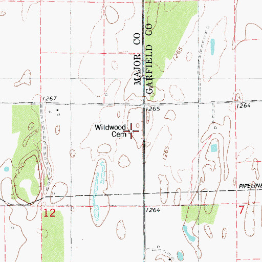 Topographic Map of Wildwood Cemetery, OK