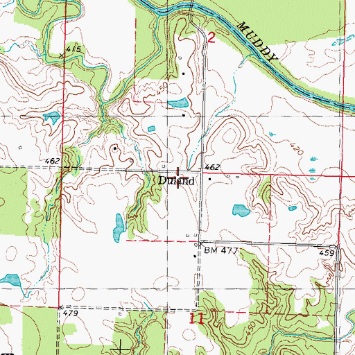 Topographic Map of Duland, OK