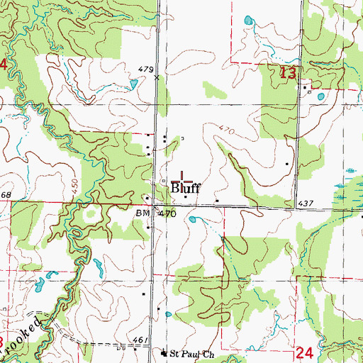 Topographic Map of Bluff, OK