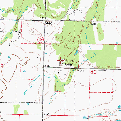 Topographic Map of Bluff Cemetery, OK