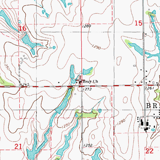 Topographic Map of Bray Church, OK