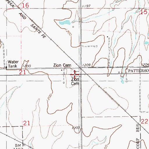 Topographic Map of Zion Cemetery, OK