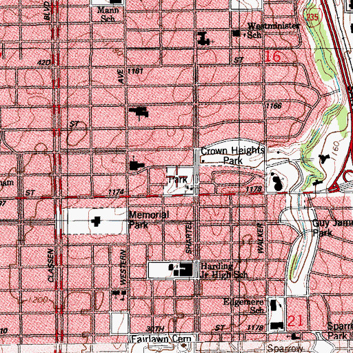 Topographic Map of Memorial Park, OK