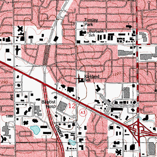 Topographic Map of D D Kirkland Elementary School, OK