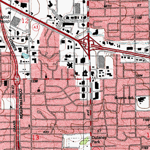 Topographic Map of Dulaney Park, OK