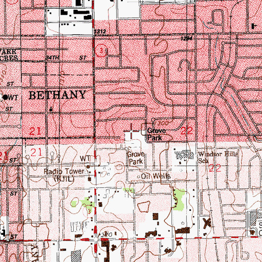 Topographic Map of Grove Park, OK