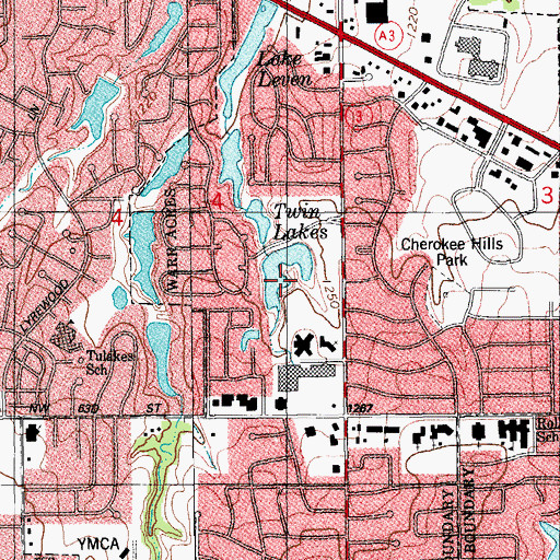 Topographic Map of Twin Lakes, OK