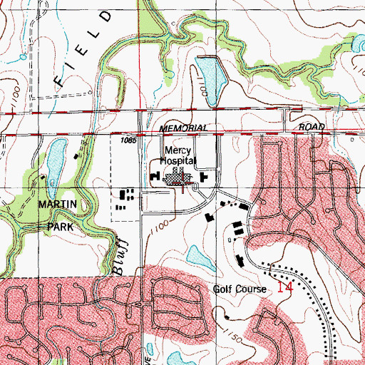 Topographic Map of Mercy Hospital, OK