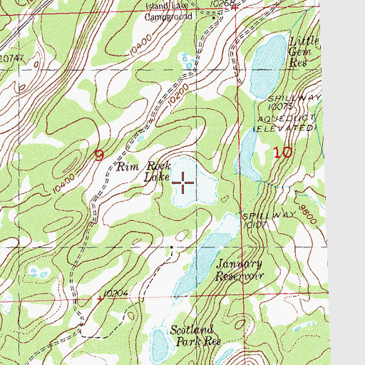 Topographic Map of Rim Rock Lake, CO
