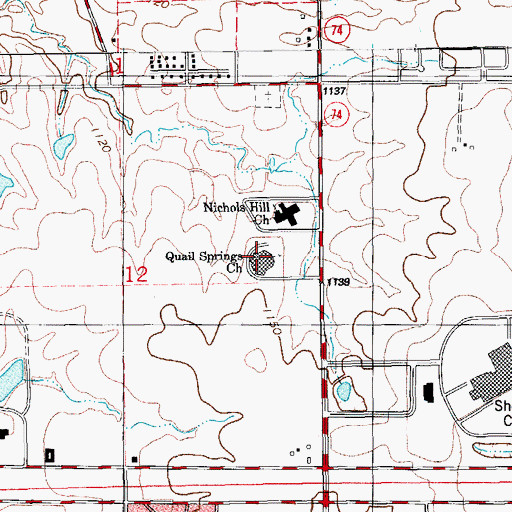 Topographic Map of Quail Springs Church, OK