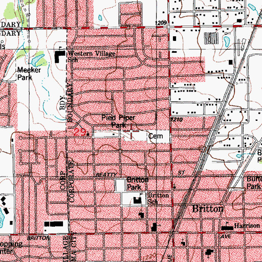 Topographic Map of Pied Piper Park, OK