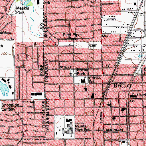 Topographic Map of Britton Park, OK